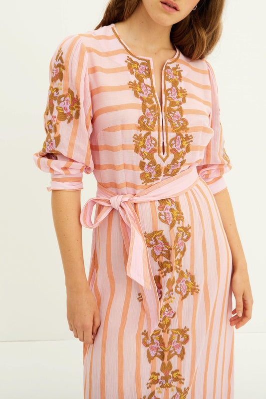 Robe longue brodée Rosita - Rose