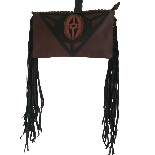 Pochette en cuir marron et noir