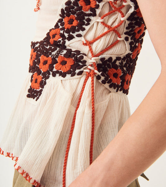Débardeur brodé lacets Paola