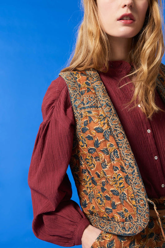 Fanny printed quilted vest - Camel