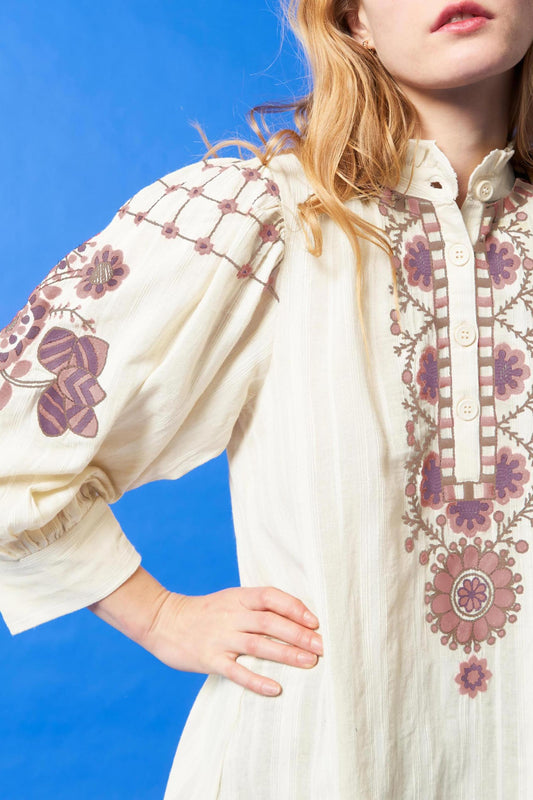 Cami embroidered mini dress - Cream