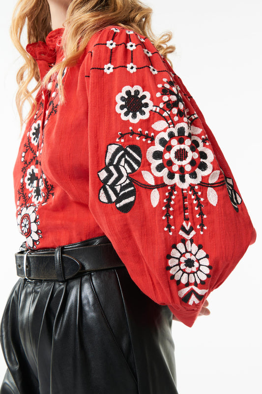 Cami embroidered blouse - Red