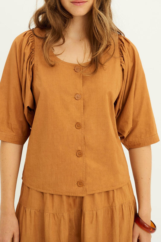 Blusa Kala con mangas abullonadas - Ocre