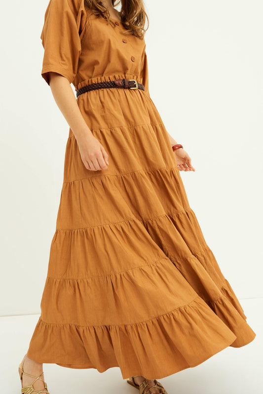 Falda larga con volantes Kala - Ocre