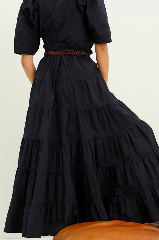 Kala Ruffled Maxi Skirt - Navy