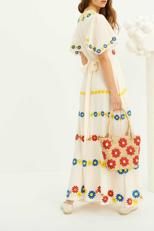Julie Embroidered Maxi Dress - Cream