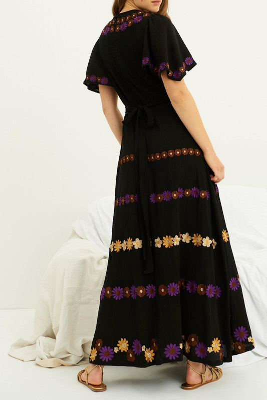 Julie Embroidered Maxi Dress - Black