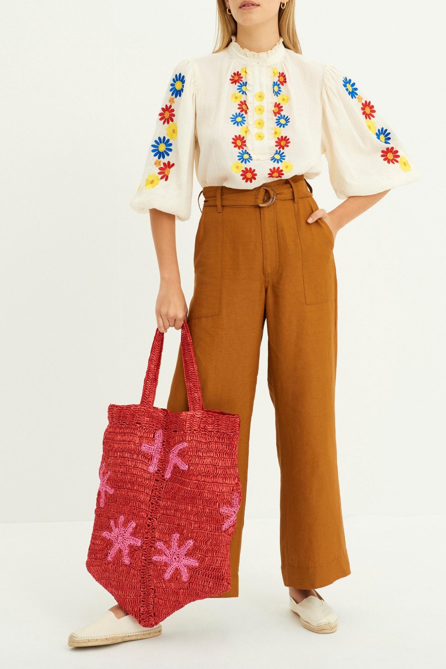 Julie Puff Sleeve Embroidered Blouse - Cream