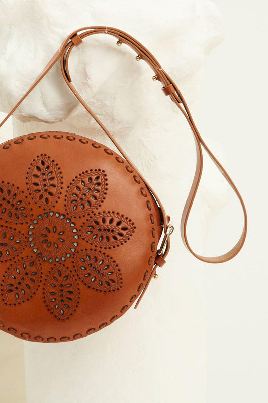 Janis Embossed Leather Round Bag