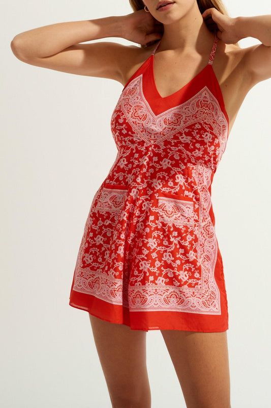 Iloni Printed Silk Jumpsuit - Red