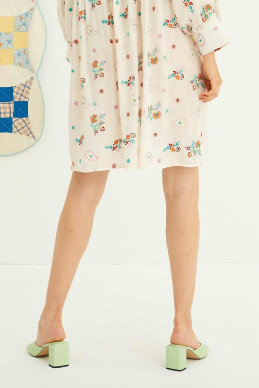 Houla Embroidered Flowing Short Dress - White