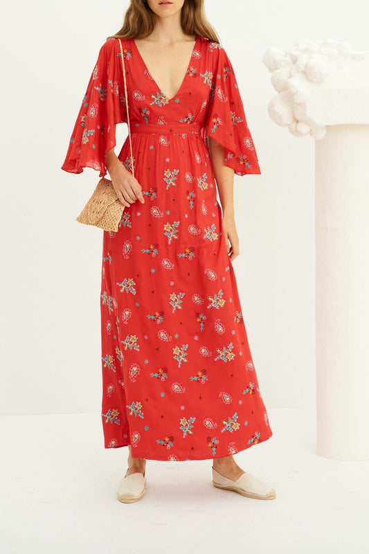 Houla Embroidered Halter Dress - Red