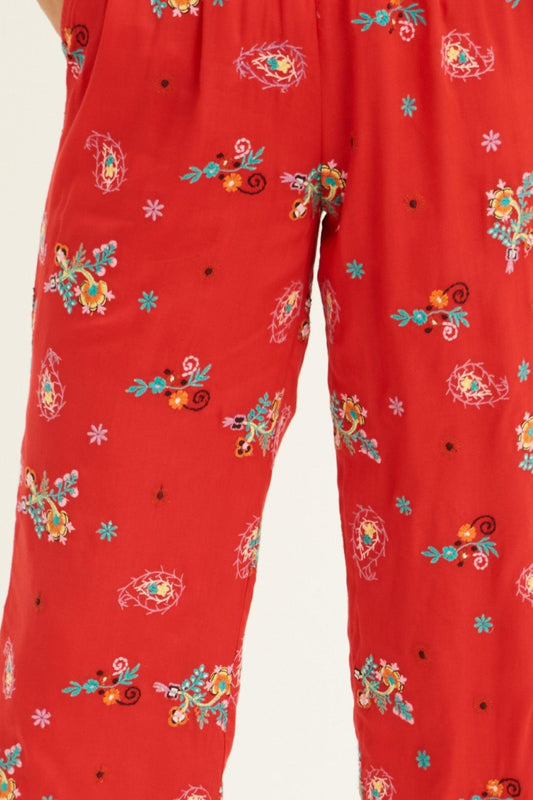 Pantalones fluidos bordados Houla - Rojo