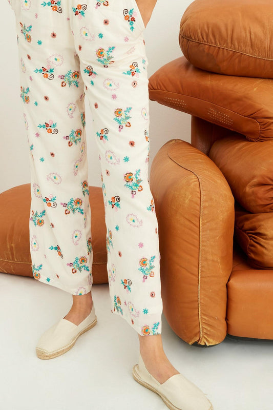 Pantalones fluidos bordados Houla - Blanco