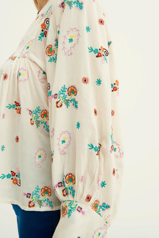 Blusa fluida bordada Houla - Blanca