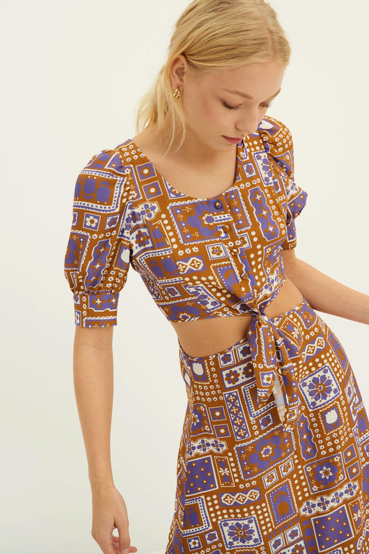 Vestido largo estampado Honoka - Marrón