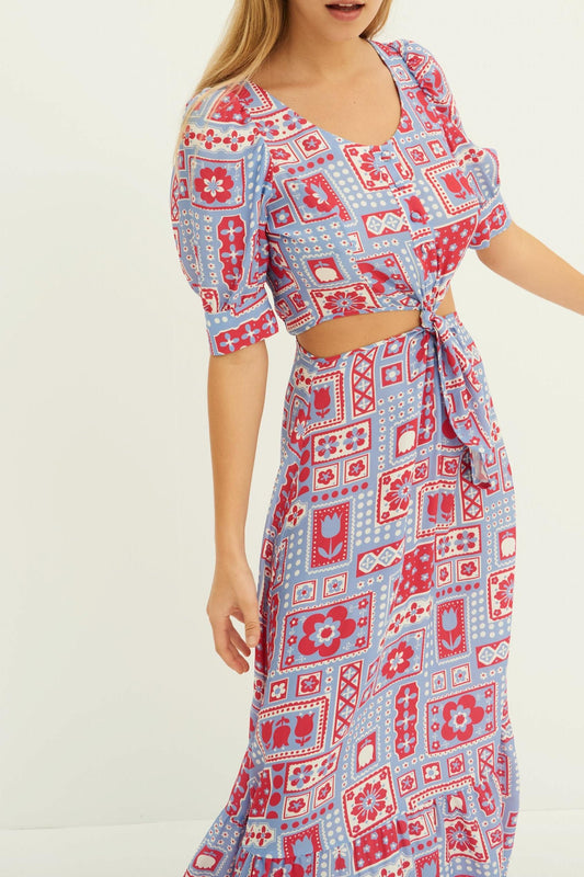 Vestido largo estampado Honoka - Azul