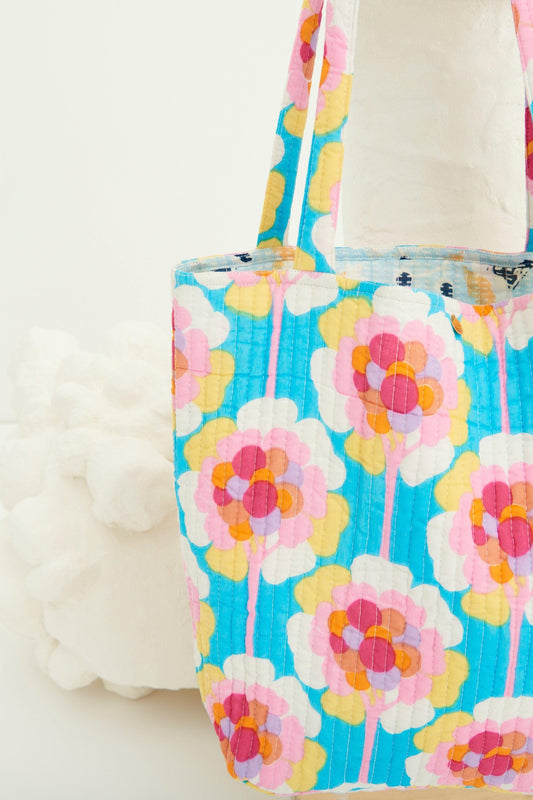 Flowy Printed Tote Bag - Blue