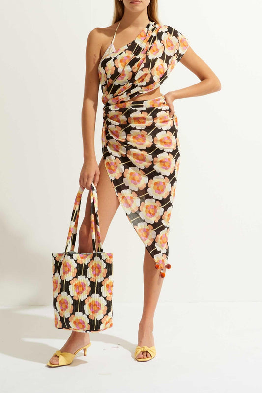 Flowy Printed Pareo - Brown