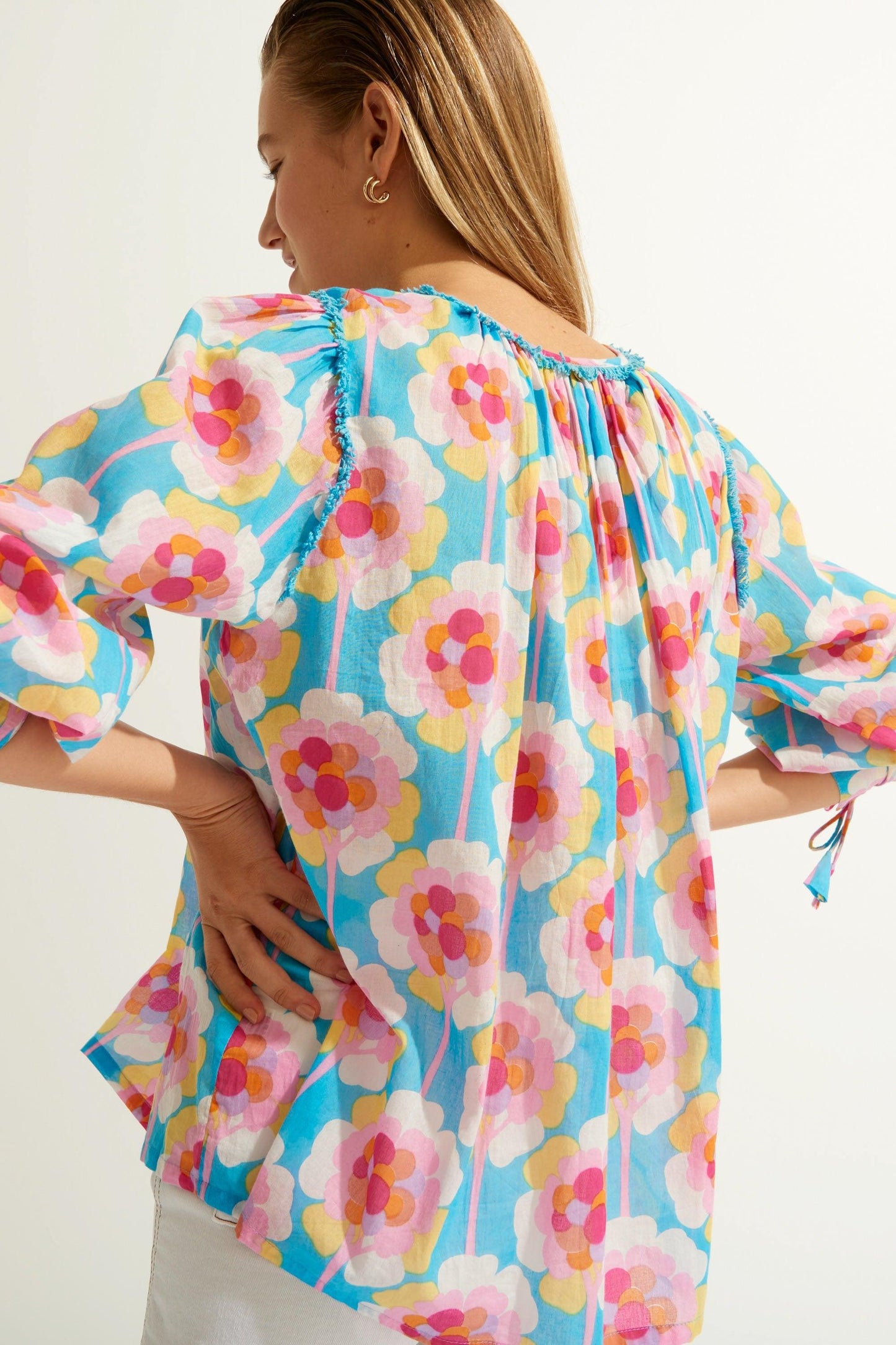 Flowy Printed Blouse - Blue
