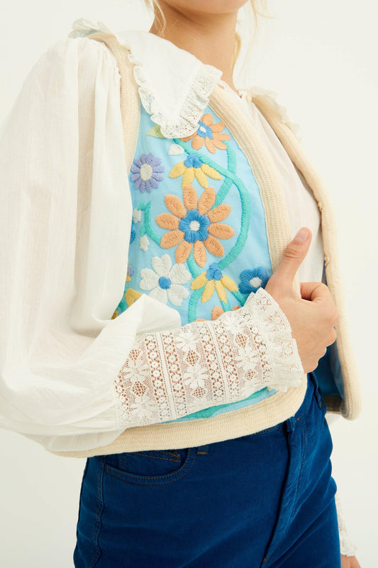 Baltazar Floral-Embroidered Sleeveless Vest