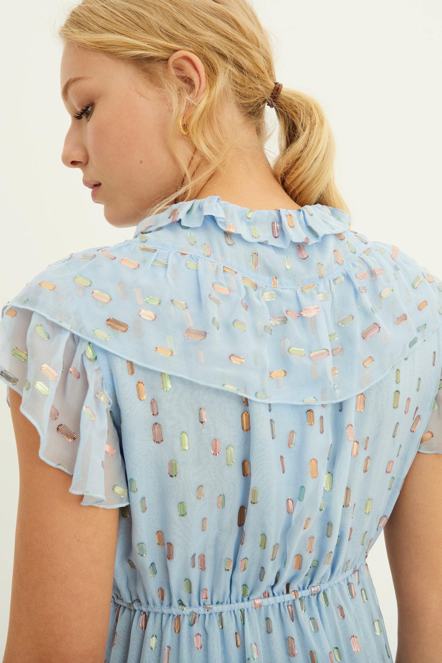 Adalie Lurex Short Dress - Sky Blue