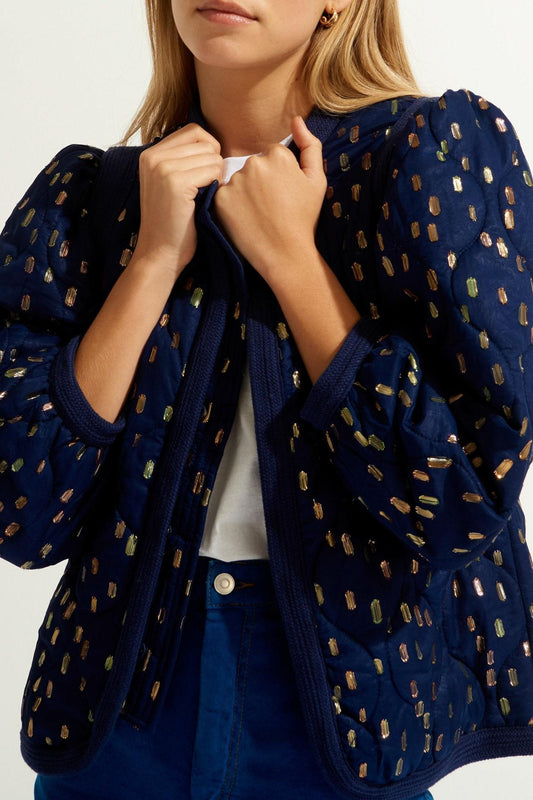 Adalie Puff-Sleeve Jacket - Navy Blue