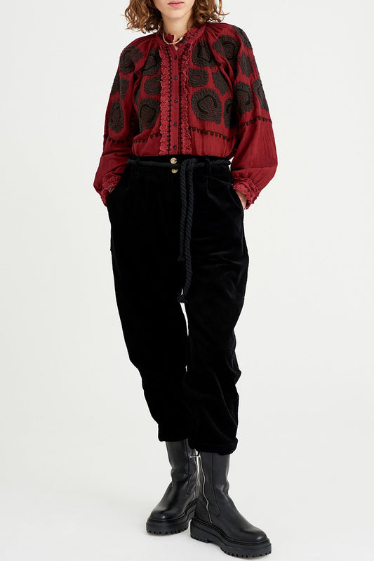 Toggy Embroidered Blouse - Burgundy