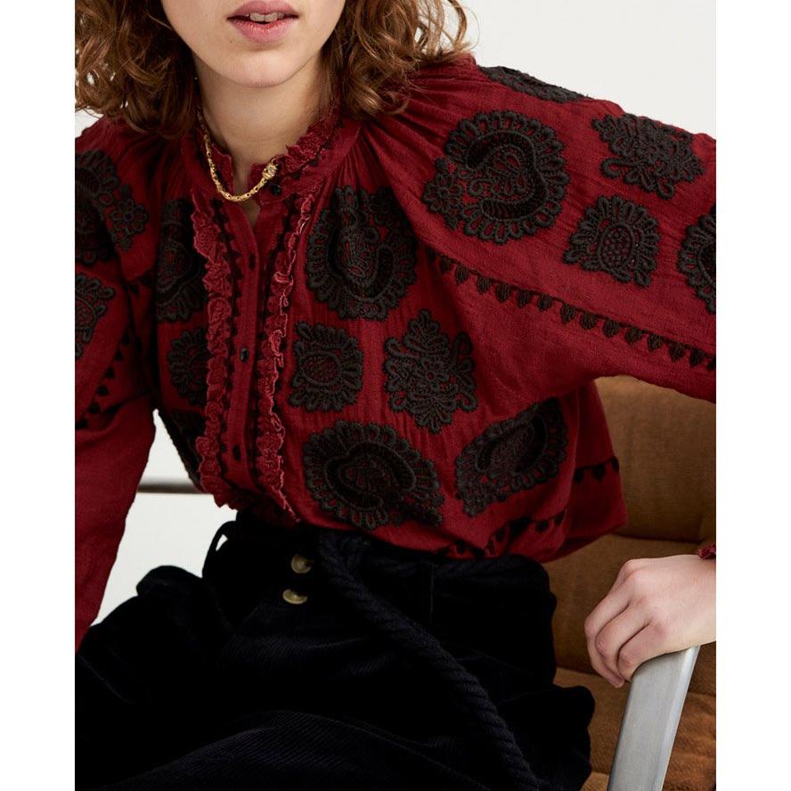 Toggy Embroidered Blouse - Burgundy