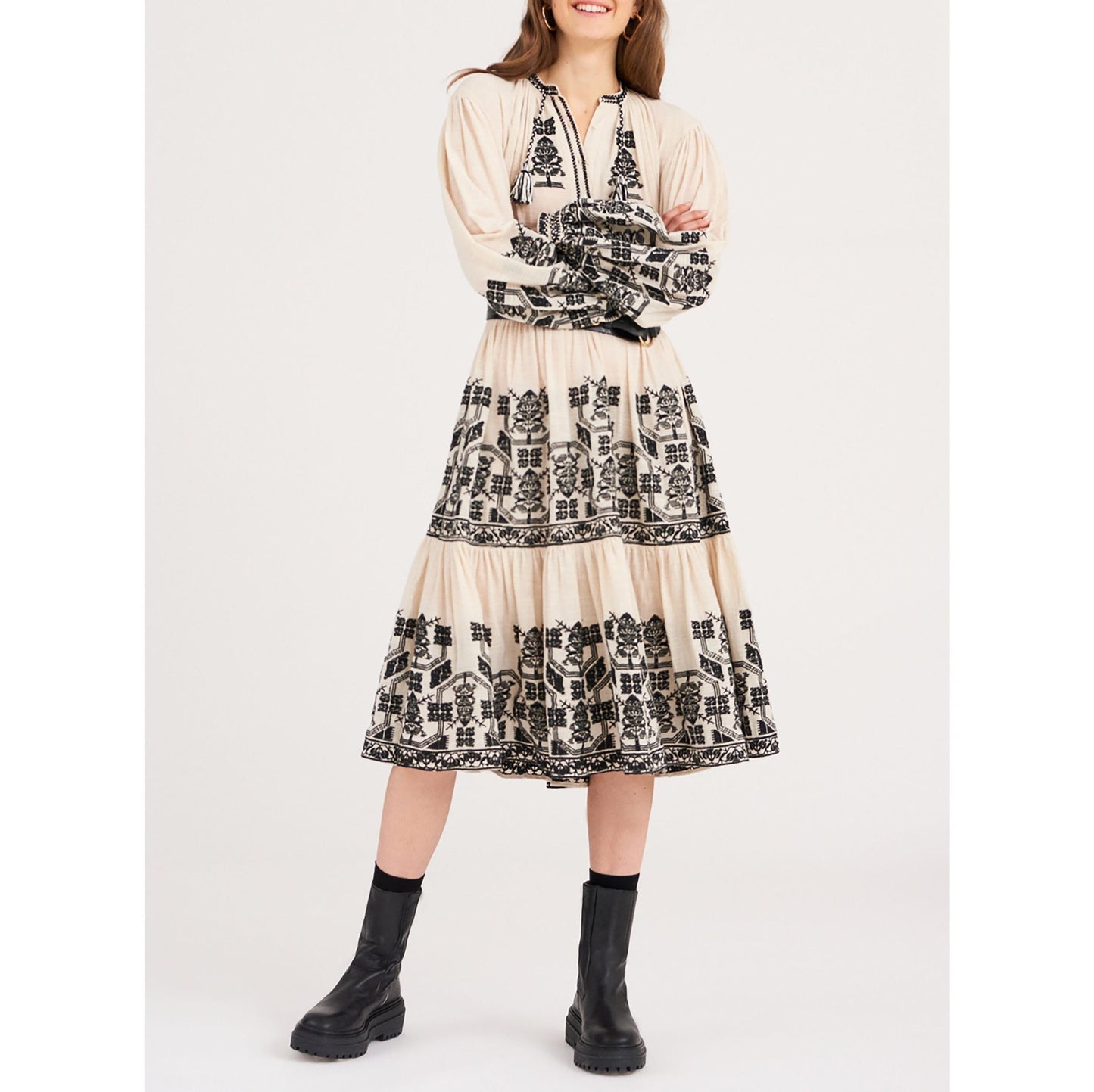 Sofia Embroidered Midi Dress - Cream