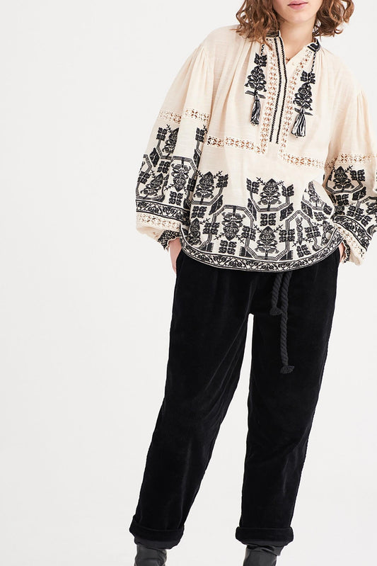 Sofia Embroidered Blouse - Cream