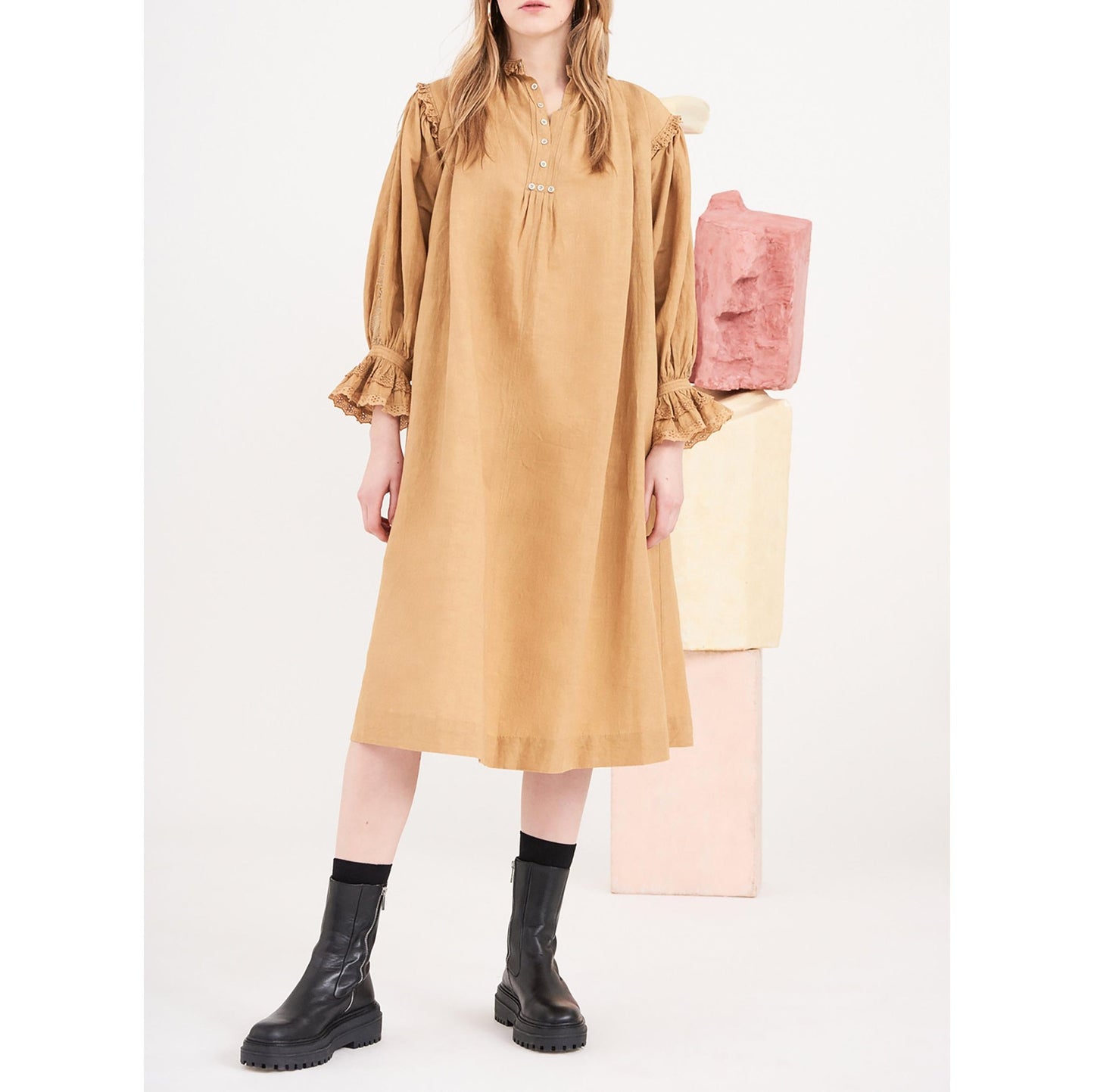 Peter Embroidered Dress - Camel