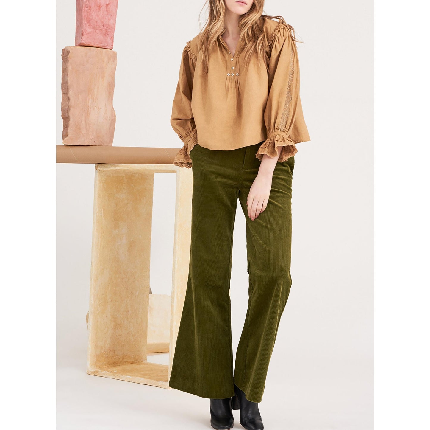 Peter Embroidered Blouse - Camel