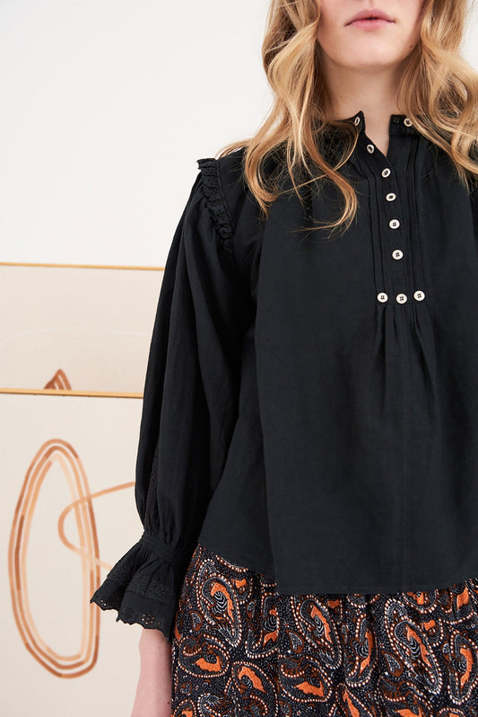 Peter Embroidered Blouse - Black