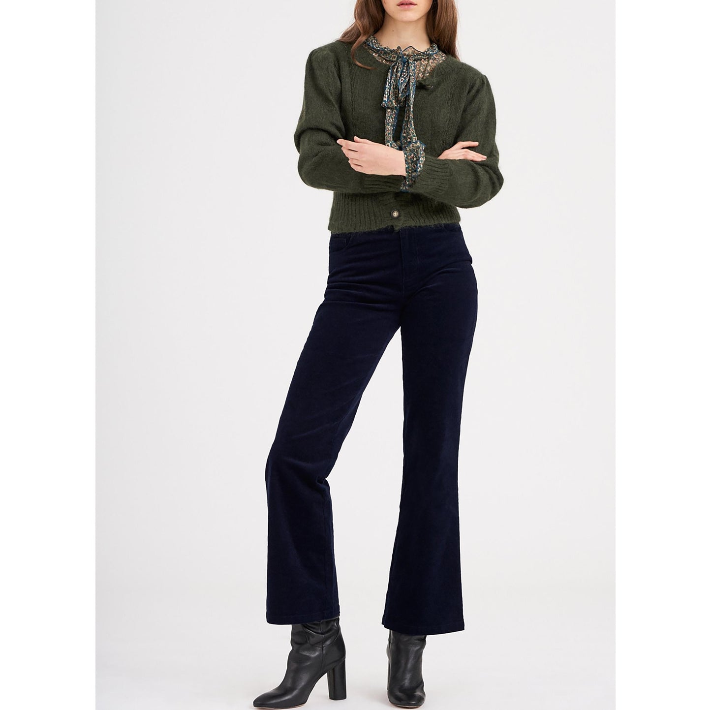 Mona Velvet Flare Pants - Navy Blue