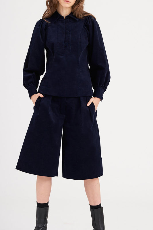 Mona Velvet Blouse - Navy Blue