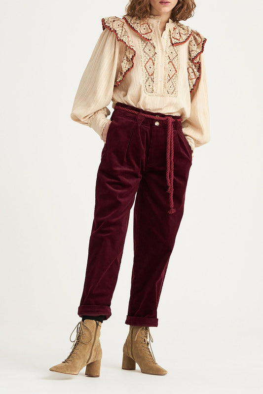 Lucie Embroidered Crochet Blouse - Beige