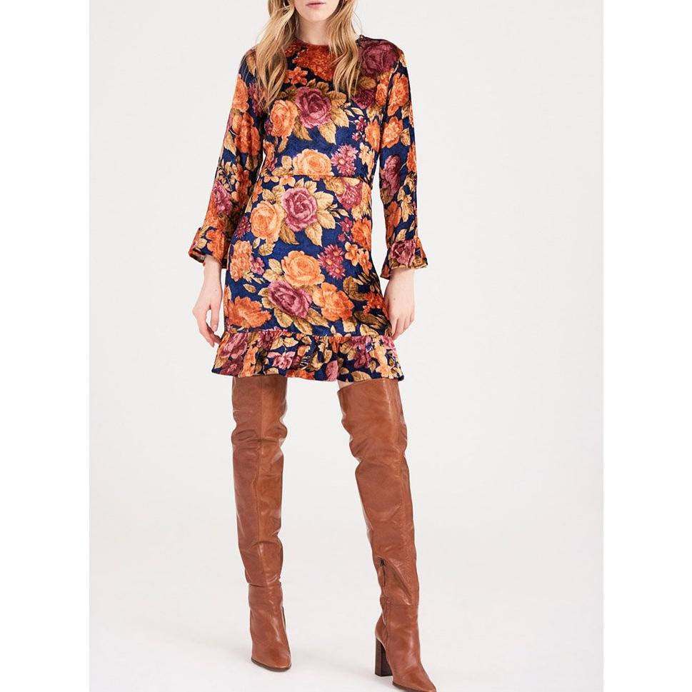 Camino Floral Print Dress - Navy Blue