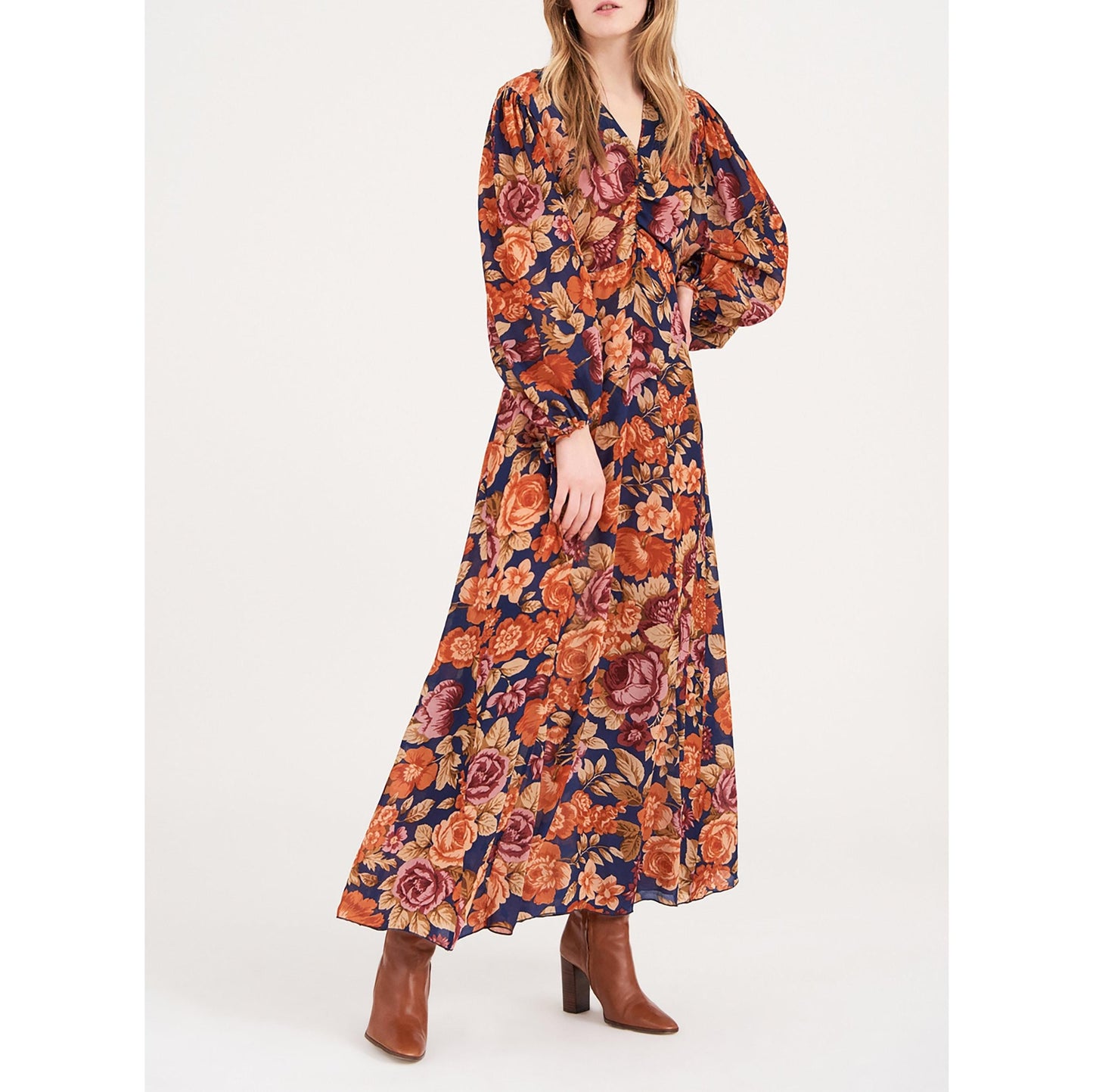 Camille Floral Print Maxi Dress - Navy Blue