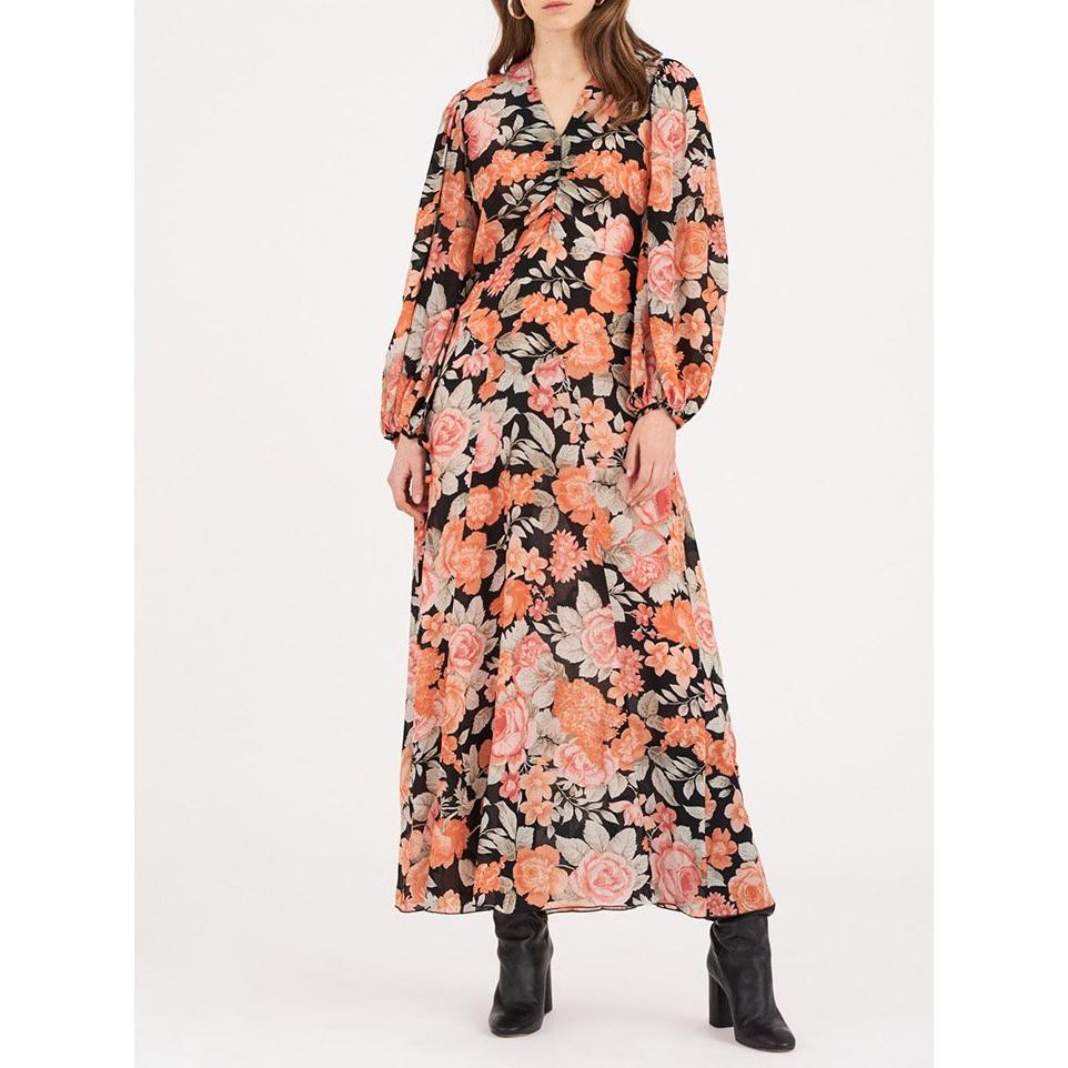 Camille Floral Print Maxi Dress - Black