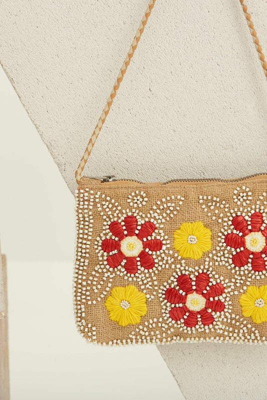 Yuke Embroidered Small Clutch - Red