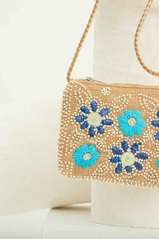 Yuke Embroidered Small Clutch - Blue