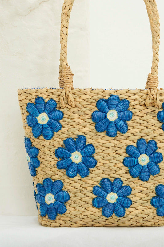 Yuke Straw Small Tote Bag - Blue