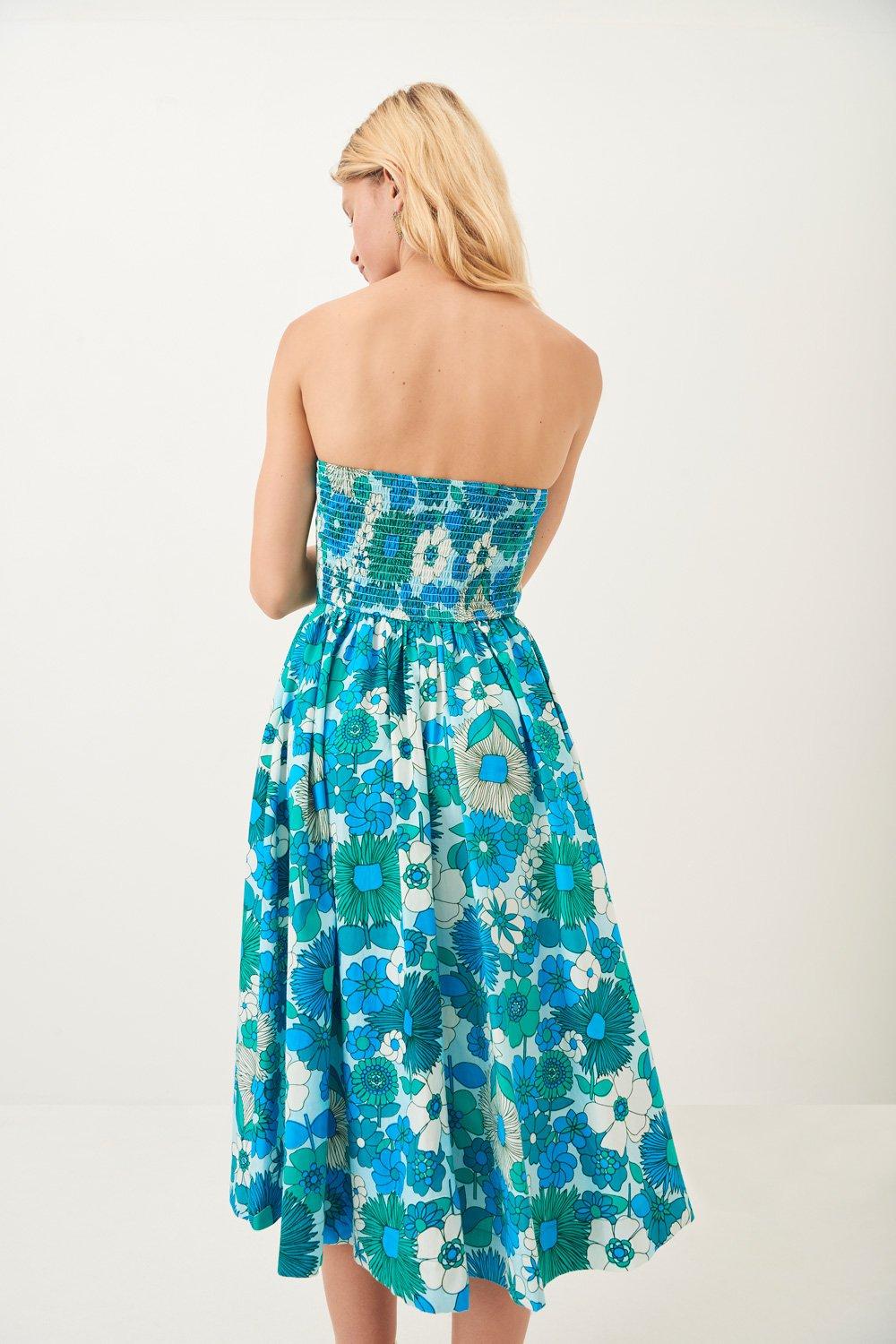 Lorette Strapless Midi Dress - Blue