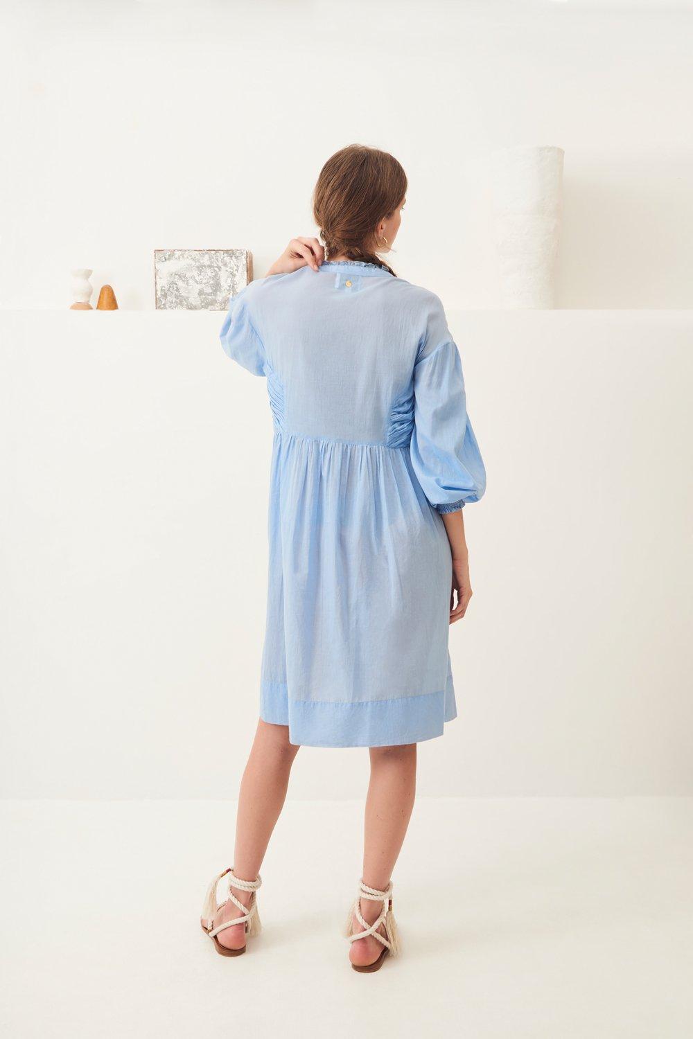 Lary Flowing Lace-Up Dress - Sky Blue