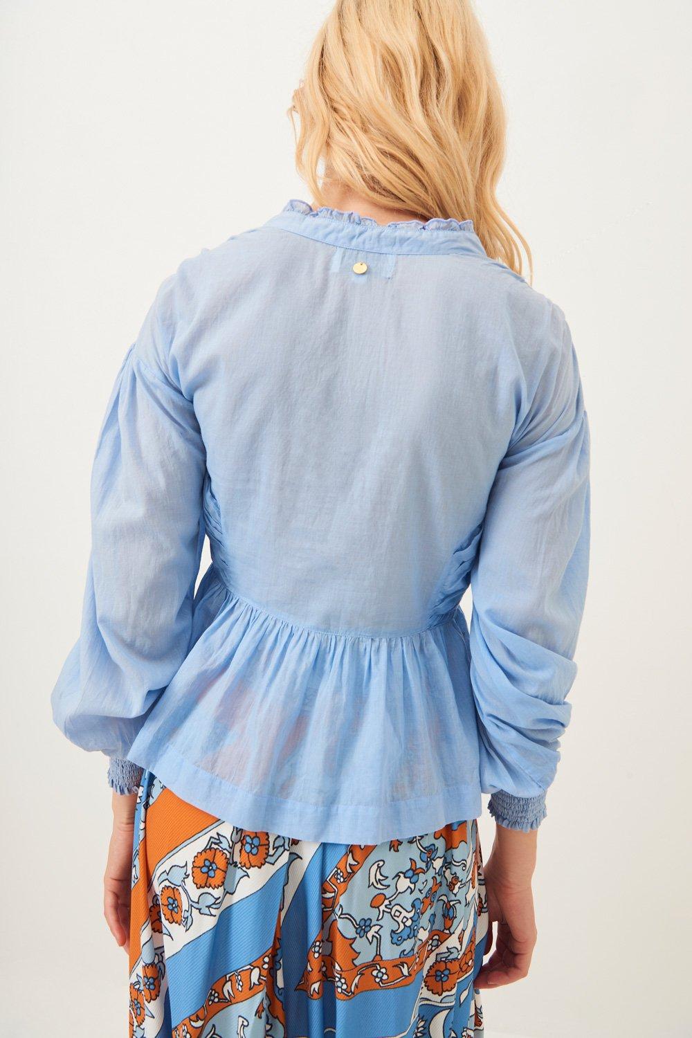 Lary Flowing Lace-Up Blouse - Sky Blue
