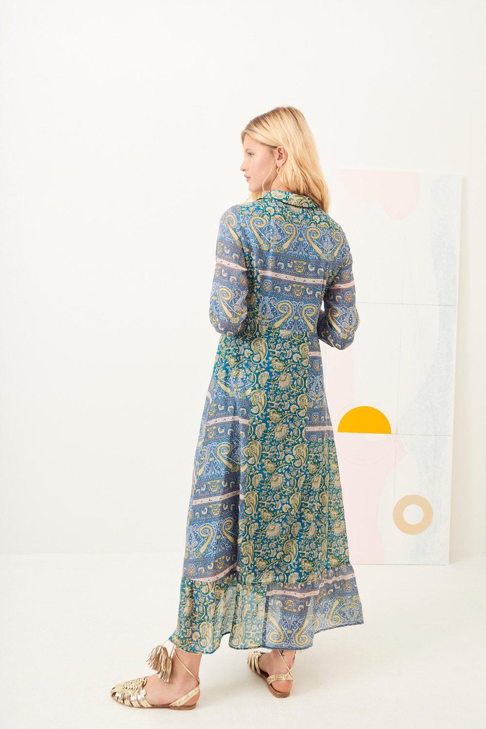 Vestido camisero largo de seda kheti