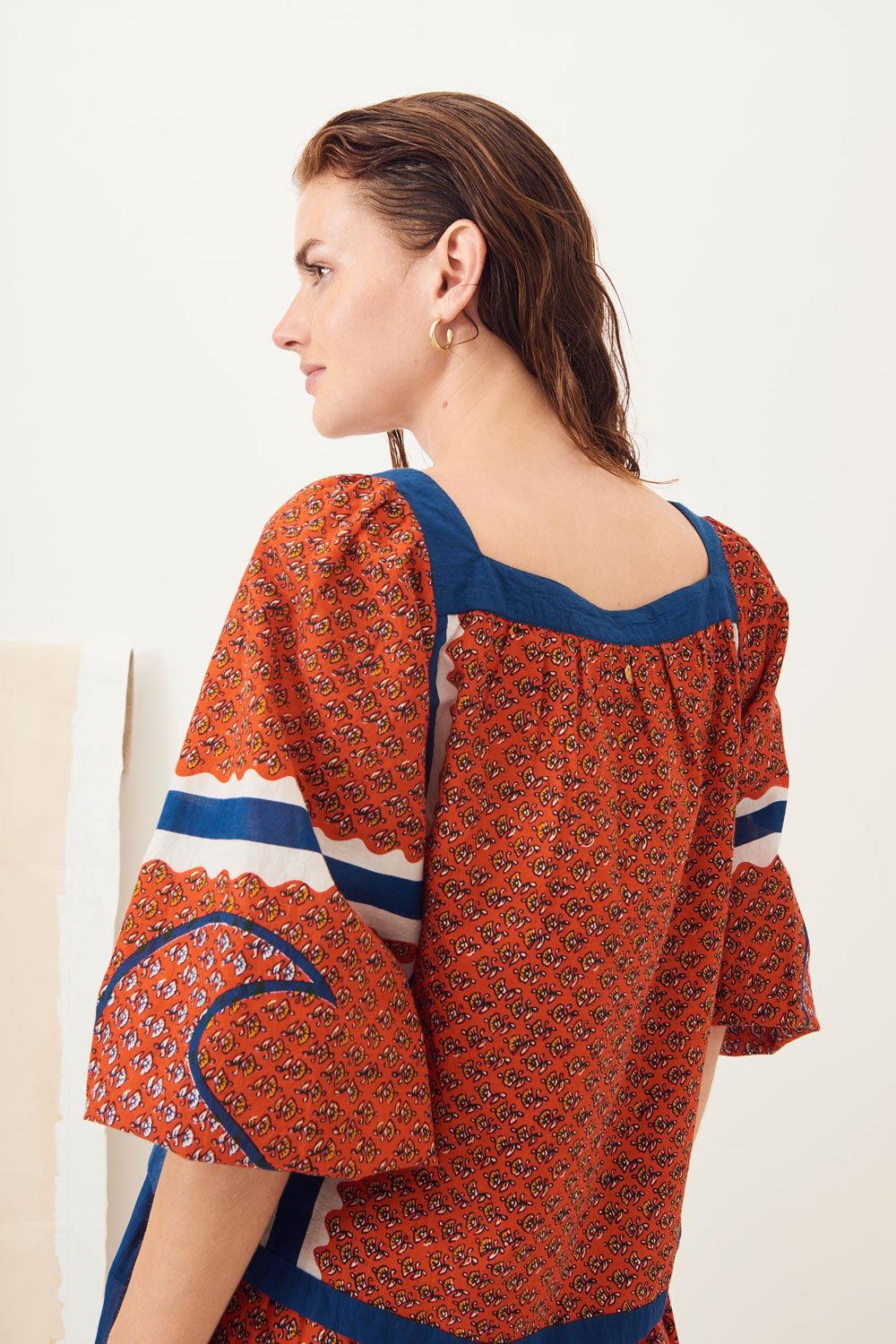 Gisele Flared Cotton Blouse - Red