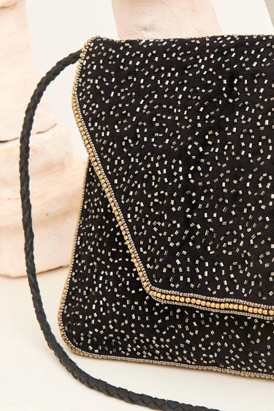 Bolso de mano pequeño Wolvy con cuentas bordadas - Negro