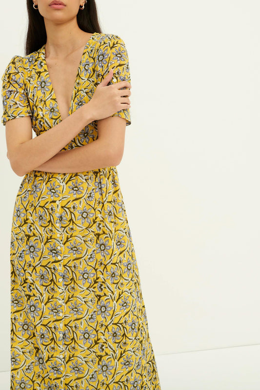 Vestido largo estampado María - Amarillo